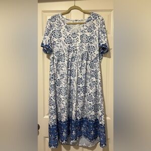 Blue Floral Border Midi Dress